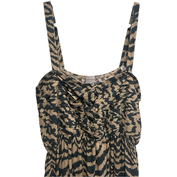 Soft Surroundings Green Animal Print Sleeveless Long Dress Zebra Pleated Chest - Picture 2 of 7